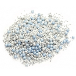 Posypka perełki cukrowe srebrny niebieski mix 50 g